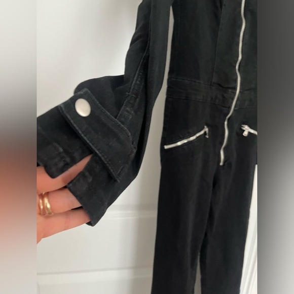 ZARA long sleeve black zip up denim jumpsuit Sz. S NWOT - Picture 5 of 14